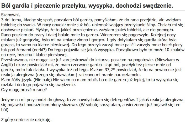 Wysypka i ból gardła